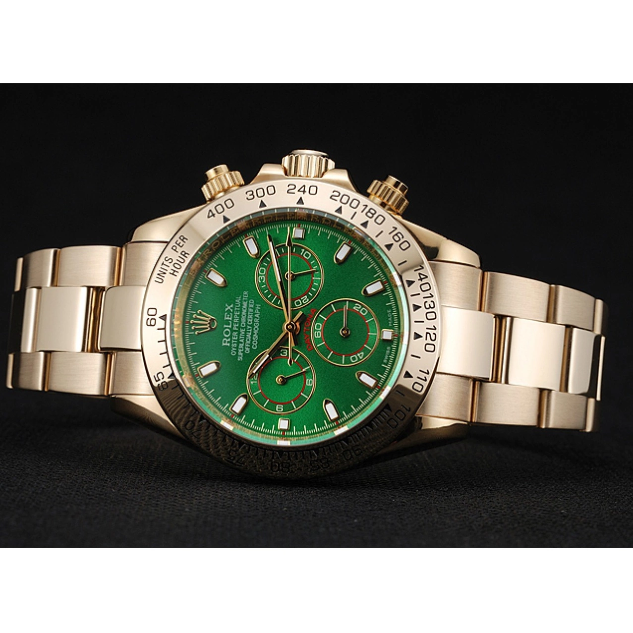 Rolex aaa copy And Bracelet Dial Rolex 1454244 Case Cosmograph Daytona Gold Green 0817